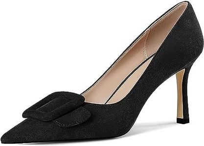 Divanne Pumps Shoes, Women's Stiletto High Heels Buckle Suede Pumps Pointy Toe Slip-On Office Pumps for Party Dress, Black-suede, 11