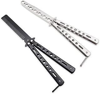 WAYDA Butterfly Knife, Trainer Martial Arts Practice Tool Steel Metal Folding Knife Comb Unsharpened Blade, Training Knife for Practicing Flipping Tricks, Set of 2