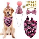 Dog Birthday Party Supplies, LMSHOWOWO Reusable Girl Dog Birthday Bandana Scarf Set, Cute Dog Birthday Hat with Number Bowtie Tie Collar for Small Medium Large Dog Pet (Pink)