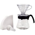 Hario Craft Kit V60 Plastic Dripper with Glass Coffee Range Server, Measuring Spoon and Filters, Borosilicate, Black, Size 2