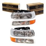 Aftermarket Replacement 4 Pc Set Headlights & Side Signal Marker Lamps Compatible with 2000-2006 Tahoe Suburban 1999-2002 Silverado Pickup Truck