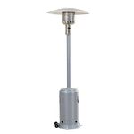 Sunjoy 47,000 BTU Avanti Outdoor Portable Propane Heater for Patio and Garden with Safety Auto Shut Off Valve and Wheels, Silver