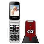 4G SIM-Free Foldable Mobile Phone for Seniors with SOS Button, Flip Simple Phone for Elderly, Unlocked Senior Flip Basic Phone, with Charging Station, Camera, FM, Flashlight (Red)