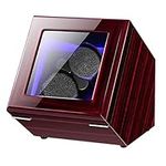 Watch Winder Box for Rolex with Quiet Motor, Blue LED Light Flexible Watch Pillows 2/4 Holes for Automatic Watches with AC Adapter or Battery Powered (2+0 Ebony Wood)