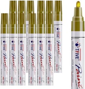 TFIVE Gold Paint Pens Markers - 12 Pack Oil Based Permanent Marker, Medium Tip, Never Fade, Quick Dry, Waterproof Paint Pen for Rocks Painting, Wood, Fabric, Plastic, Canvas, Glass, Metal