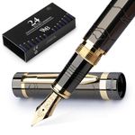 Wordsworth & Black Primori Fountain Pen Set [Gunmetal Gold]; Medium Nib, Gift Case, 24 Ink Cartridges, Refill Converter, Manual; Journaling, Calligraphy, Smooth Writing Pens; Left and Right Handed