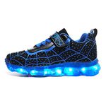 Kids Light Up Shoes Spider Fabric Breathable Trainers USB Charging LED Running Walking Sneakers for Little Boys Girls, Blue, 9 US Toddler