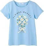 Arshiner Toddler Girl Short Sleeve Clothes Cotton Casual Playwear Basic Outfit Light Blue-Flower 4-5T