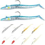 10PCS T-Tail Soft Fishing Lures with Jig Heads,11cm Realistic Fishing Lure with 3D Eyes Paddle Tail Soft Fish Baits Saltwater Cod Sand Eel Bass Lures for Sea Bass Pike Trout Uk Sea