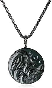 COAI Collana in Acciaio Inox con Pendente in Ossidiana Intarsiato con Motivo Onde e Notte Stellata