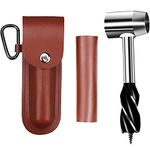 TopHomer Bushcraft Hand Drill Steel Woodworking Manual Drill Tool with Leather Sheath Case Auger Wrench for Bushcrafter Craftsman Brown