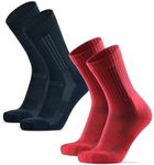 DANISH ENDURANCE Terrain Expert Pro Hiking Socks, Merino Wool, Maximum Protection, Men & Women, Unisex, 2 Pack, Multicolor (1xNavy Blue, 1xRed), 9-12