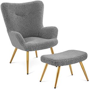 Yaheetech Silla Relax Sillon con Reposapies Sillon Relax Butaca Salon Silla para Dormitorio Sillón Tapizada Color Gris