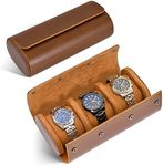 ROSELLE Watch Roll Travel Case for Men and Women- 3 Watch Storage and Organizer-Secure Storage with Innovative Removable Pillows & Solid Dividers for Home Storage, Travel and Display(Brown)