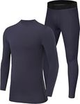 PowerLayer Boys' Performance Base Layer Thermal Long Sleeve Top & Tights Compression Set - Graphite Top + Graphite Tights, XL Ragazzi (12-14 anni)