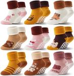 Toddlers Kids Grips Socks Warm Thermal Winter Thick Baby Boys Girls Infants Anti Slip Non Skid Ankle Crew Funny Cartoon Gift Cotton Socks with Grippers 9 Pairs Stocking Stuffers(Little Bear,1-3 T)