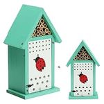 Navaris Ladybird House for Garden - Wooden Insect Hotel for Ladybirds Bees Insects - Wall Mounted Live Ladybug Habitat with Cleaning Door and Bee Nesting Tubes