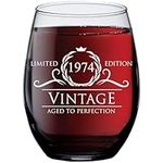 50th Birthday Gifts for Women Men - 1974 Vintage Style Wine Glass - 50th Birthday Decorations for Women - Birthday Glasses Wine Accessories for Wine Lovers - Cool Gifts for 50 Year Old Woman - 15 oz