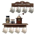 LYFJXX Coffee Mug Holder Wall Mount with 8 Hooks, 2 Pcs Wooden Coffee Cup Holder Organizer with Coffee Sign, Tea Cup Hanger for Bar Kitchen Organizer Display (Brown-2pcs)