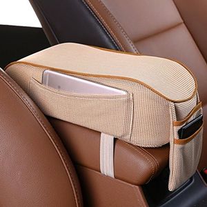 MLOVESIE Auto Center Console Armrest Pillow, Memory Foam Car Armrest Cushion with Phone Holder Storage Bag Universal Fit for Most Car Beige