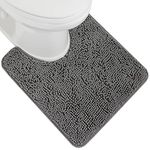 Gorilla Grip Shaggy Chenille Bath Rug Mat for Toilet Base, Machine Washable, Microfiber Dries Quickly, Plush Absorbent Contour Mats for Toilets, Bathroom Decor, Oval U-Shape, 22.5x19.5, Grey