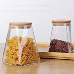 Femora Kitchen Storage Jars Borosilicate Glass Jars for Kitchen With Wooden Lid Air Tight Jar, 550 ML, Pack of 2