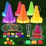 42PCS Carnival Games for kids with LED light,Obstacle Course Game Set - Ring Toss Game, Bean Bags, Cones - Outdoor Toys for Toddlers & Kids, Children's Indoor Play, Kids Party Cornhole Set, Lawn Games