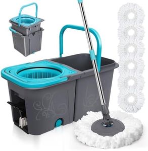 MASTERTOP Spin Mop and Bucket Set, Microfibre Mops with Wringer Bucket and Stainless Steel Handle, Foot Pedal Spin Mop for Cleaning Hardwood Tile Marble Laminate Floors, Send 6 Washable Pads