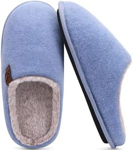 COFACE Unisex Mens Womens Warm House Slippers Cozy Memory Foam Scuff Slipper Slip On Lightweight Felt Bedroom Shoes With Indoor Outdoor Rubber Sole, Light Blue Size 5