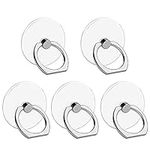 VOVIGGOL Cell Phone Ring Holder Stand 5 Pack，Transparent Phone Ring Holder Finger Kickstand 360° Degree Rotation Clear Phone Ring Grip Compatible iPhone Cellphone Phone Case(Round)