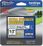 Brother TZe-S231 Labelling Tape Cassette, Black on White, 12mm (W) x 8M (L), Strong Adhesive, Brother Genuine Supplies