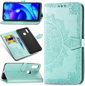 MUSESHOP Funda Xiaomi Redmi Note 7/Note 7 Pro, Estuche de Cuero Estampado Mandala Libro de Cuero con Tapa y Cartera, Carcasa PU Leather con TPU Silicona Case Interna Suave - Verde Menta