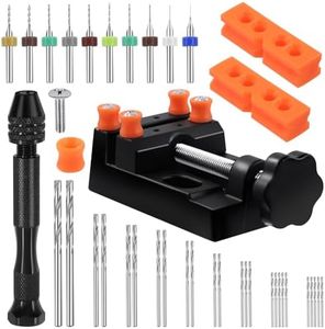 Tanstic 37Pcs Hand Drill Set, Pin Vise Hand Drill with Miniature Drill Mini Twist Drill Bits, Drill Press Vise for Resin DIY Jewelry Making Miniature Crafts