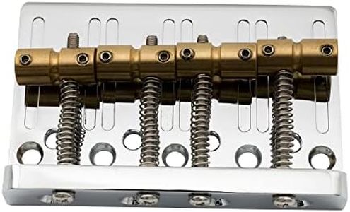 Musiclily Pro 19mm 4-String Bass Hardtail Bridge with Brass Saddles and Steel Plate, Chrome