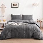 WARMDERN Gray Boho Duvet Cover Set King Size, Striped Textured Duvet Cover Tufted Bedding Set, 3 Pcs Ultra Soft Washed Microfiber Duvet Cover with Zipper Closure (King, Gray)