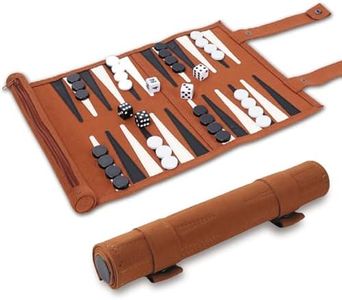 Travel Backgammon Set - 14x9.8''(35.5x25cm) Roll Up Leather Board Game for 2 Players, Classic Luxury Backgammon Sets with Secure Storage, Portable for Outdoor & Indoor Play (Brown)