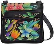 Anna by Anuschka Women's Genuine Leather Large Cross-Body Handbag | Zip-Top Multi-Compartment Organizer, Birds in Paradise-black, One Size