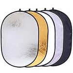 5 in 1 Oval Light Reflector 24 x 35 inch (60 x 90cm) Portable Collapsible Photography Studio Photo Camera Lighting Reflectors/Diffuser Kit with Carrying Case