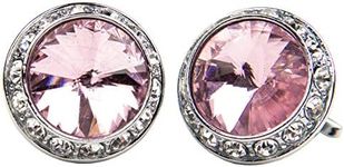 Vittorio Vico Round Colored Crystal Diamond Set Cufflinks by Classy Cufflinks (Gold Plated Stainless Steel, Pink)