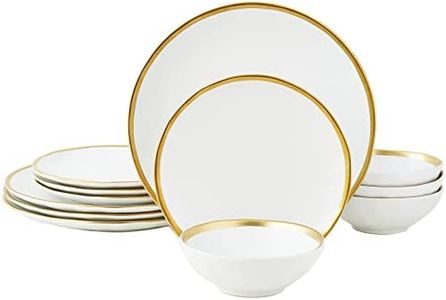 Pokini White Luxury Plates and Bowls Sets, 12 Piece Porcelain Dinnerware Sets Service for 4, Modern Dinner Plates Set, Gold Rim Dish Set for Wedding Anniversary Birthday