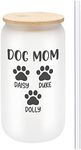 Personalized Dog Mom Gifts For Women - Custom 16oz Frosted Beer Can Glass With Dog Names - Dog Mom Gifts for Mother’s Day, Birthday Gift for Fur Mama - 1PC With Bamboo Lid And Straw