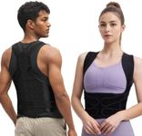 FHOCSLO Back Brace Posture Corrector Women and Men, Adjustable Shoulders Straightener - Breathable Upper Lower Back Support Belt Strap for Relieve Pain, Hunchback and Scoliosis (Black, M)