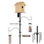 ERYTLLY 2-Hooks Bird House Pole Stand Kit 80 Inch Multi Feeders, Bird Bath, Feeder Tray - Heavy Duty Bluebird Feeder Support Rod Mount Set for Outdoor