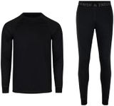 DANISH ENDURANCE Thermal Underwear Mens & Womens, Base Layer Set, Recycled, Long Johns and Long Sleeve Top, Bottom & Top, Unisex, Black, L