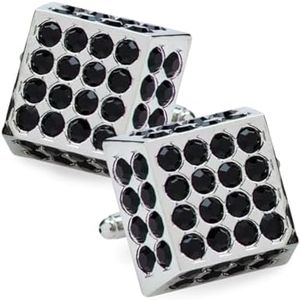 Vittorio Vico Square Studded Colored Crystal Cufflinks Black/Silver (CL 7601)