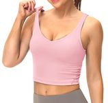 Dragon Fit Sports Bra for Women Longline Padded Yoga Bra Medium Impact Crop Tank Tops for Workout,Fitness,Running Pink