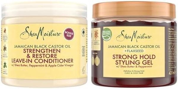 SheaMoisture Jamaican Black Castor Oil Strengthen & Restore Leave-In Conditioner 431 ml & SheaMoisture Jamaican Black Castor Oil Strong Hold Styling Gel for coily & curly hair 431 ml