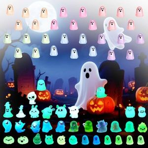 58PCS Halloween Luminous Mini Resin Ghost Cute Tiny Ghost Miniature Figurines Glow in The Dark, Spooky Halloween Ghosts Decor for Fairy Garden DIY Outdoor House Meeting