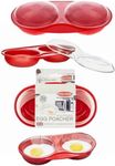 Home Fittings ® Microsafe Easy Cook Microwave 3 in 1 Microwave Egg Poacher Cooker. Omelettes, Dishwasher Safe and BPA Free RED with Clear Lid