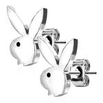 Forbidden Body Jewelry Surgical Steel Bunny Stud Earrings (Silver Tone), Metal